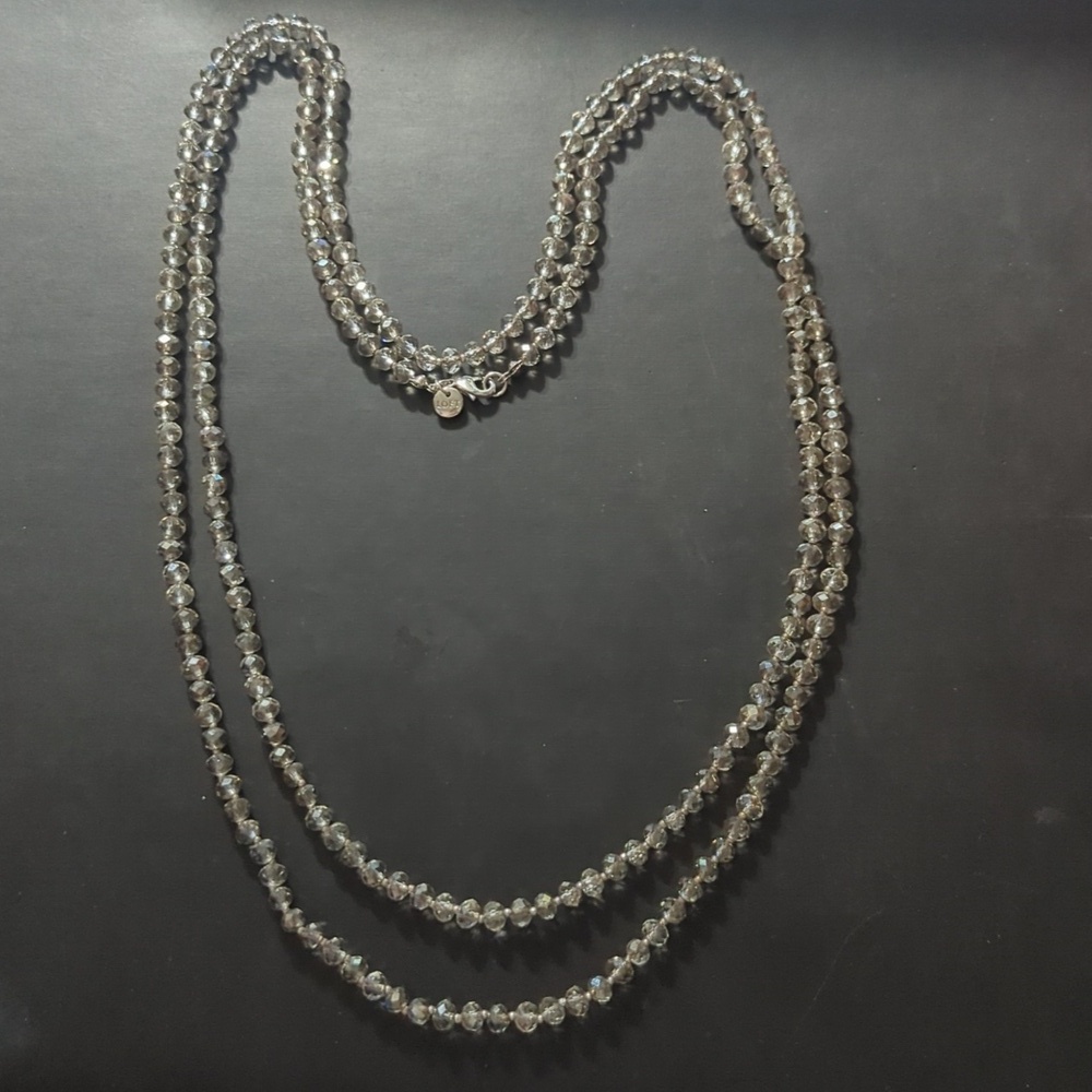 Loft Silver Tone and Grey Faceted Crystal Beaded Long Statement Necklace
